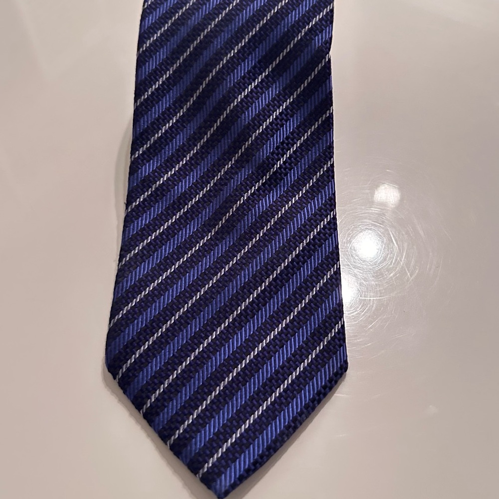 Luciano Versi Silk Tie Made in Italy Blue Stripe Eclectic Grandpa Vintage EUC